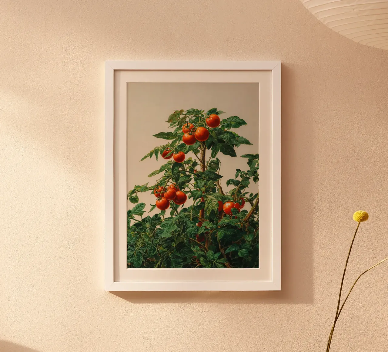 pianta di pomodoro poster con telaio in legno da Luke Yaeger