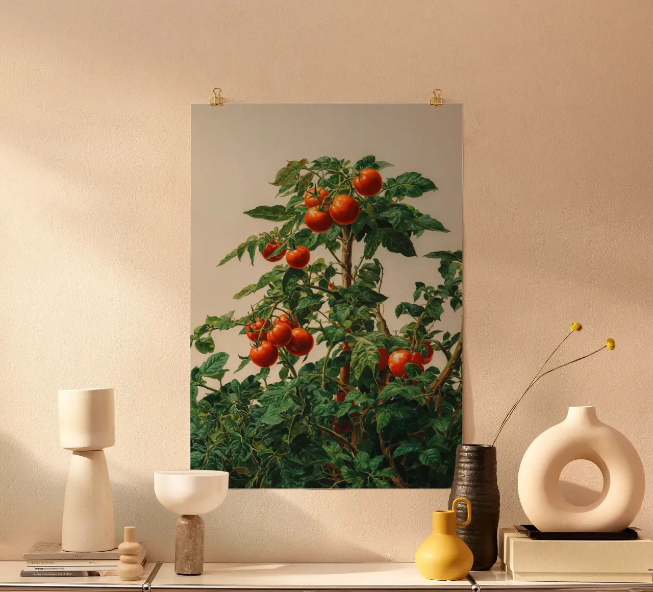 pianta di pomodoro poster con telaio in legno da Luke Yaeger