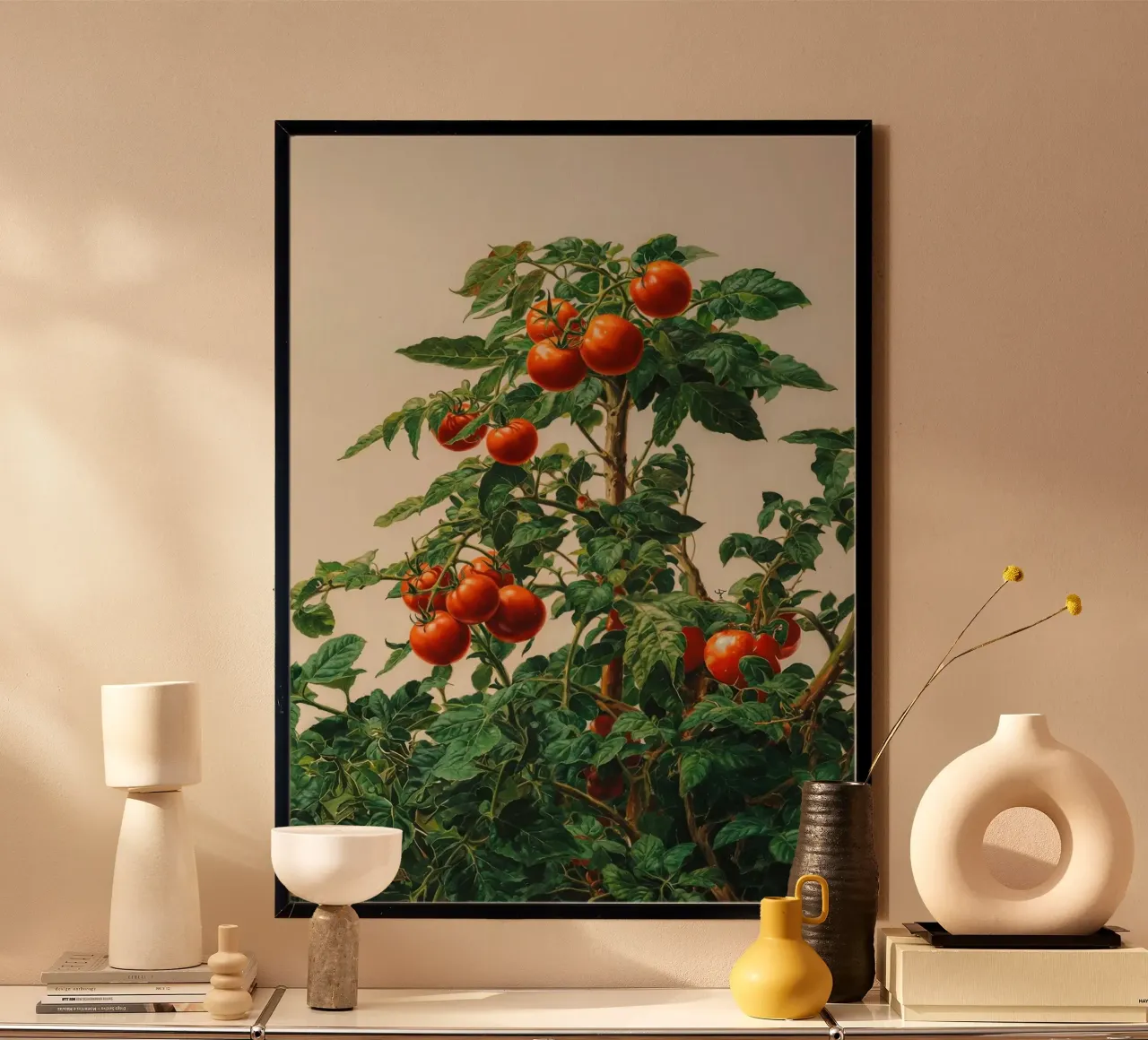 pianta di pomodoro poster con telaio in legno da Luke Yaeger