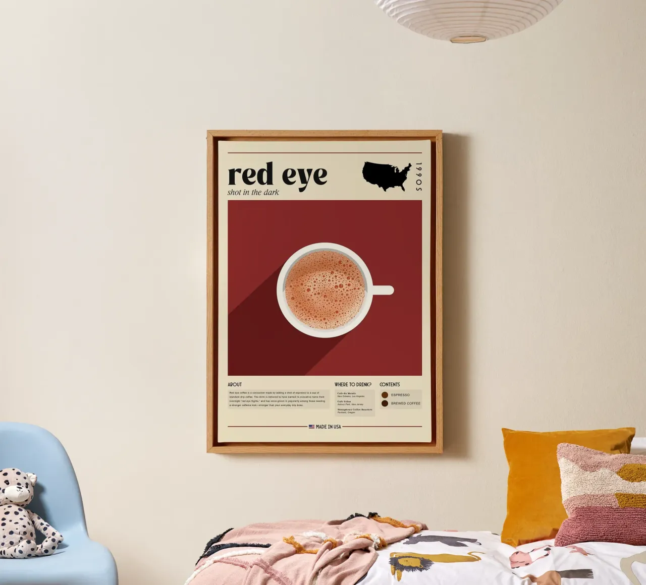 koffie met rood oog canvas met Baklijst van Luke Yaeger