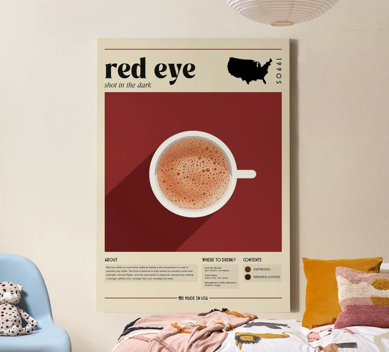koffie met rood oog canvas met Baklijst van Luke Yaeger