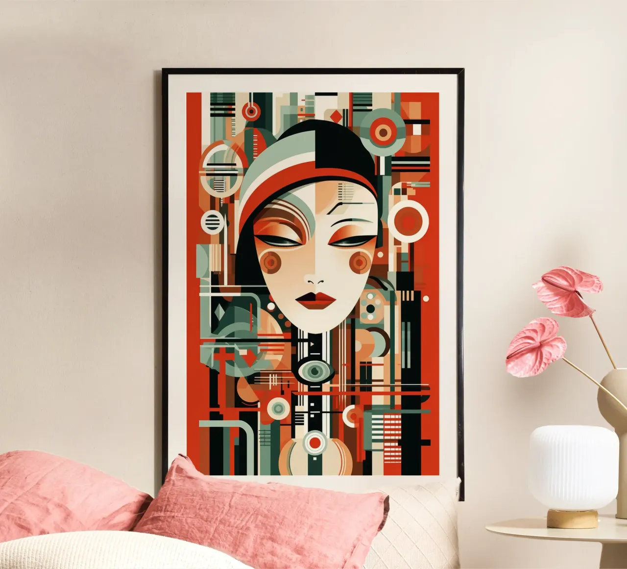 Art Deco Woman poster with plastic frame by Artful Muse