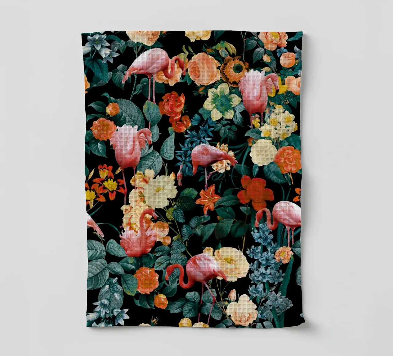 Floral and Flamingo II tea towel by burcukorkmazyurek