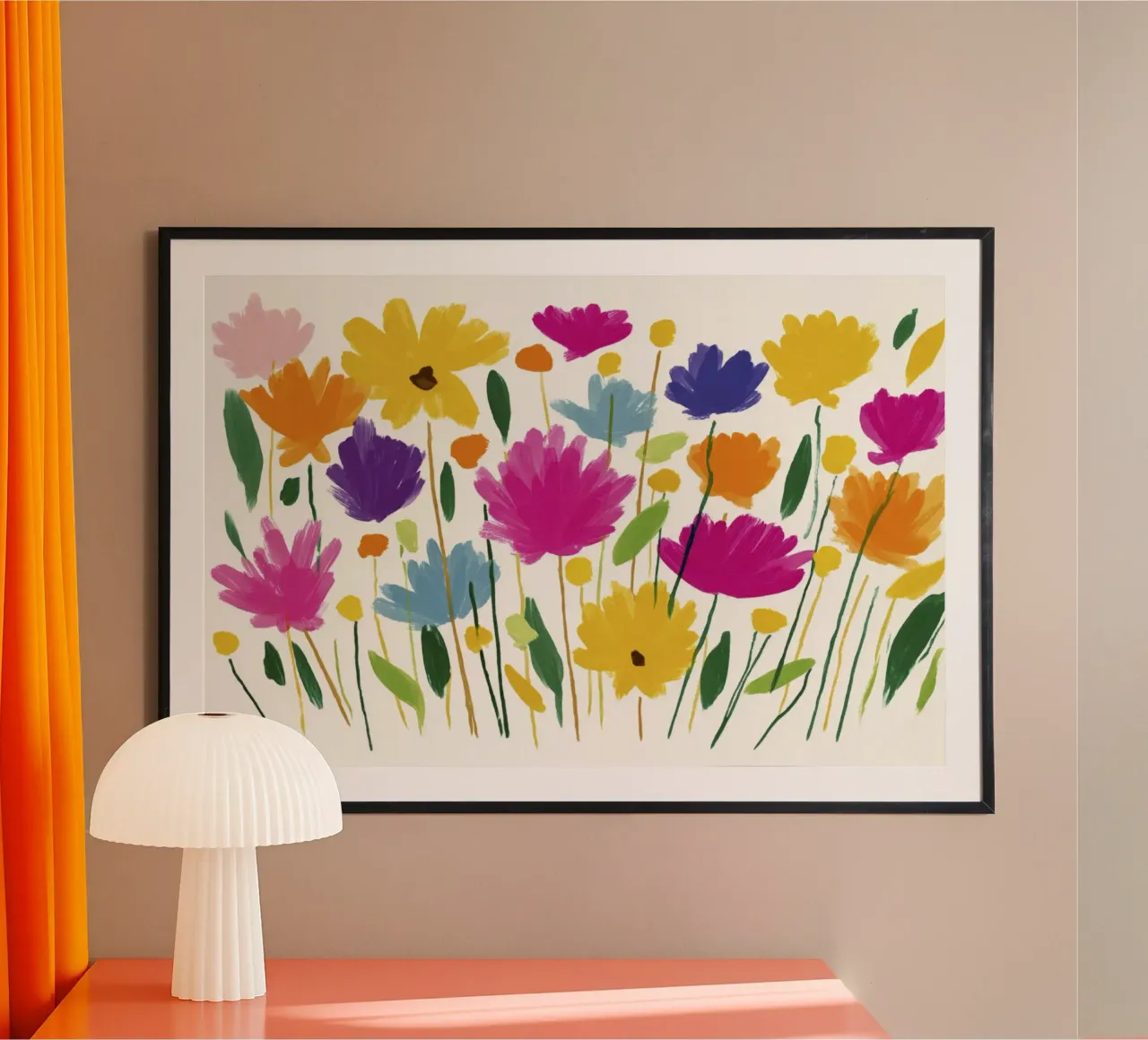 Abstracte Matisse Bloemenweide Heldere Kleurrijke Bloemen Kunst poster met aluminium frame van Modern Muse