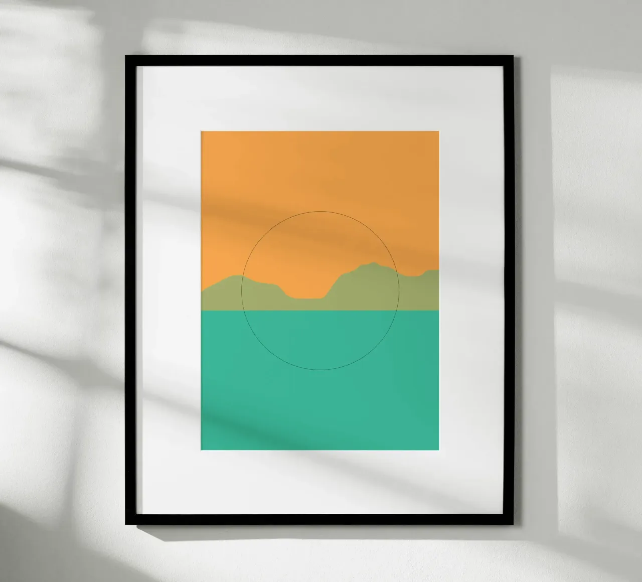 Minimal Arancione e verde paesaggio del tramonto carta hahnemühle da Little Dean