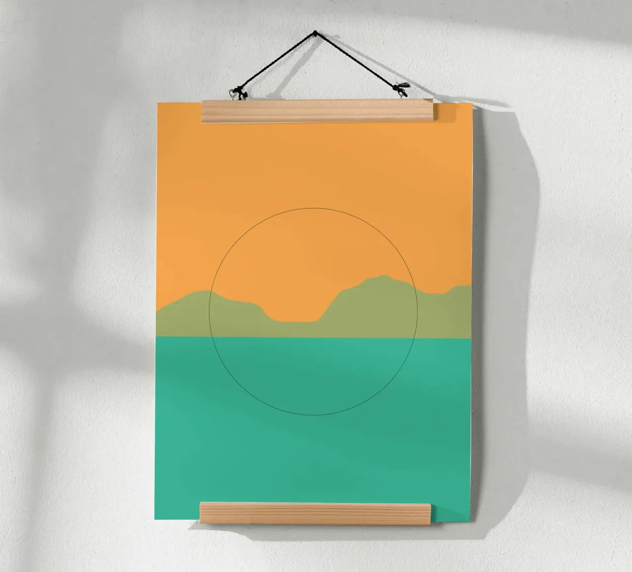 Minimal Arancione e verde paesaggio del tramonto carta hahnemühle da Little Dean