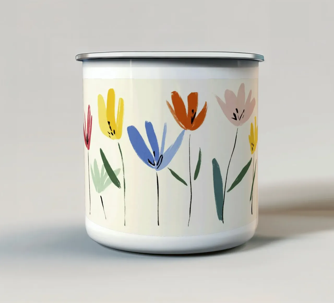 Kleurrijke abstracte bloemenweide geïnspireerd op de Matisse-stijl emaille mok van Modern Muse