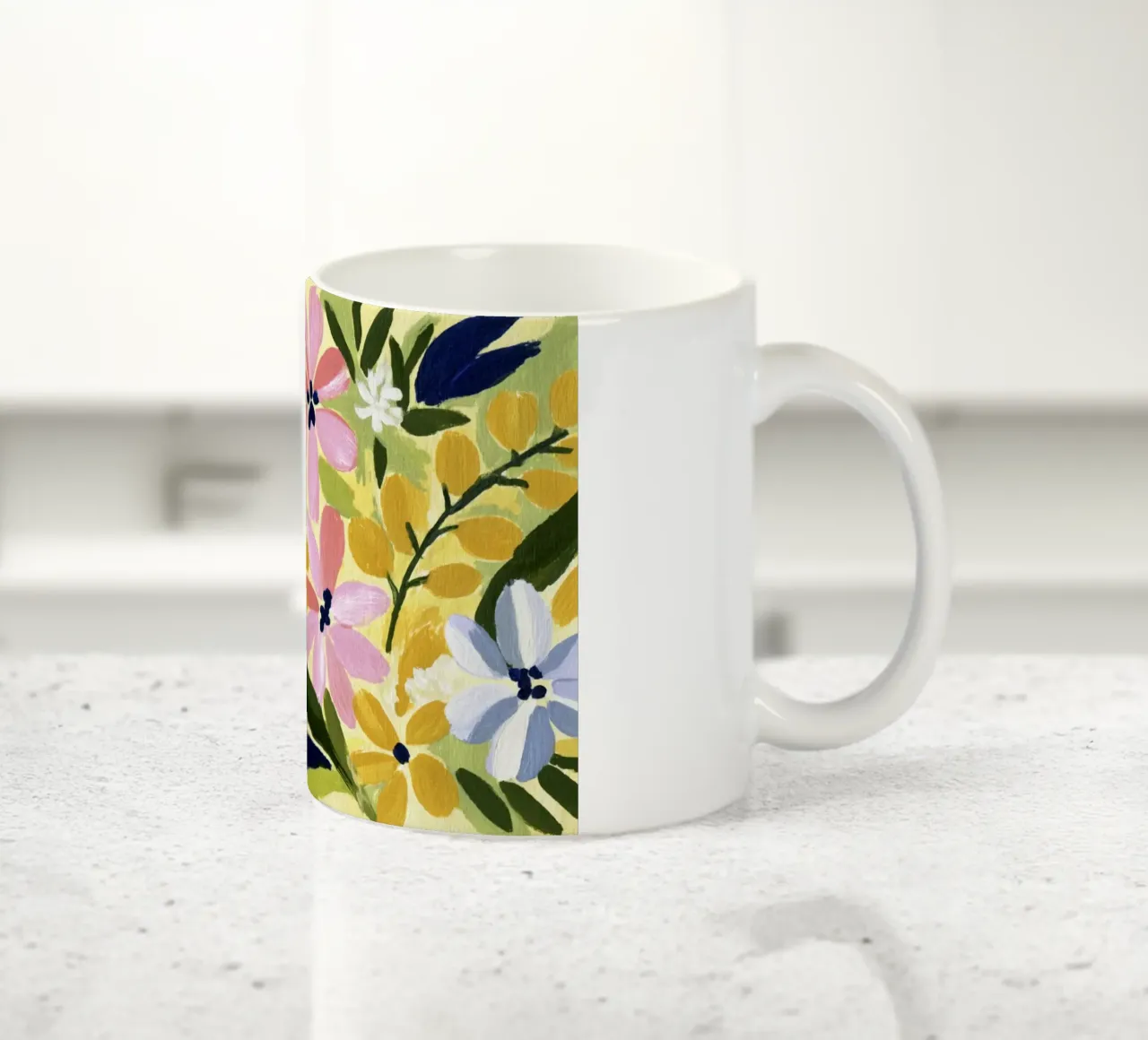Acrylique abstraite Fleurs Jaune Art rétro moderne du milieu du siècle mug en céramique de Modern Muse
