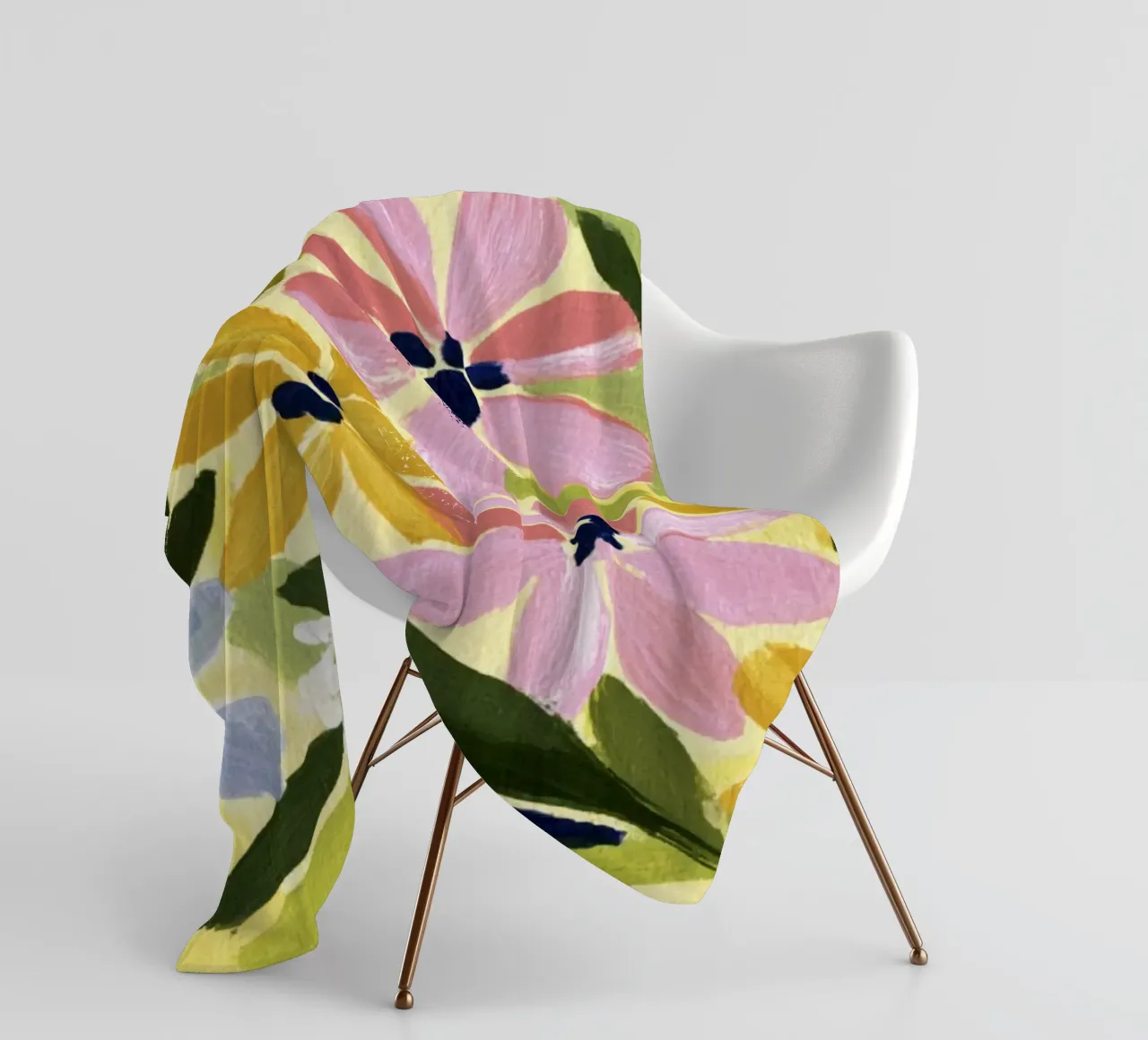 Acrylique abstraite Fleurs Jaune Art rétro moderne du milieu du siècle plaid polaire de Modern Muse