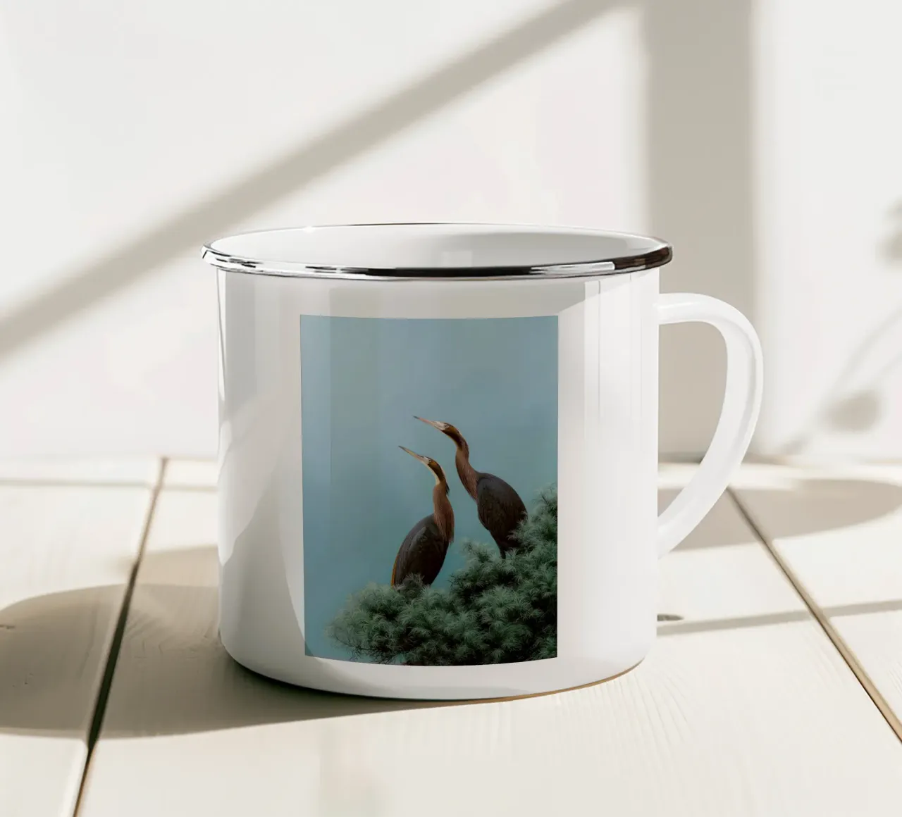 albero degli uccelli tazza in smalto da Luke Yaeger