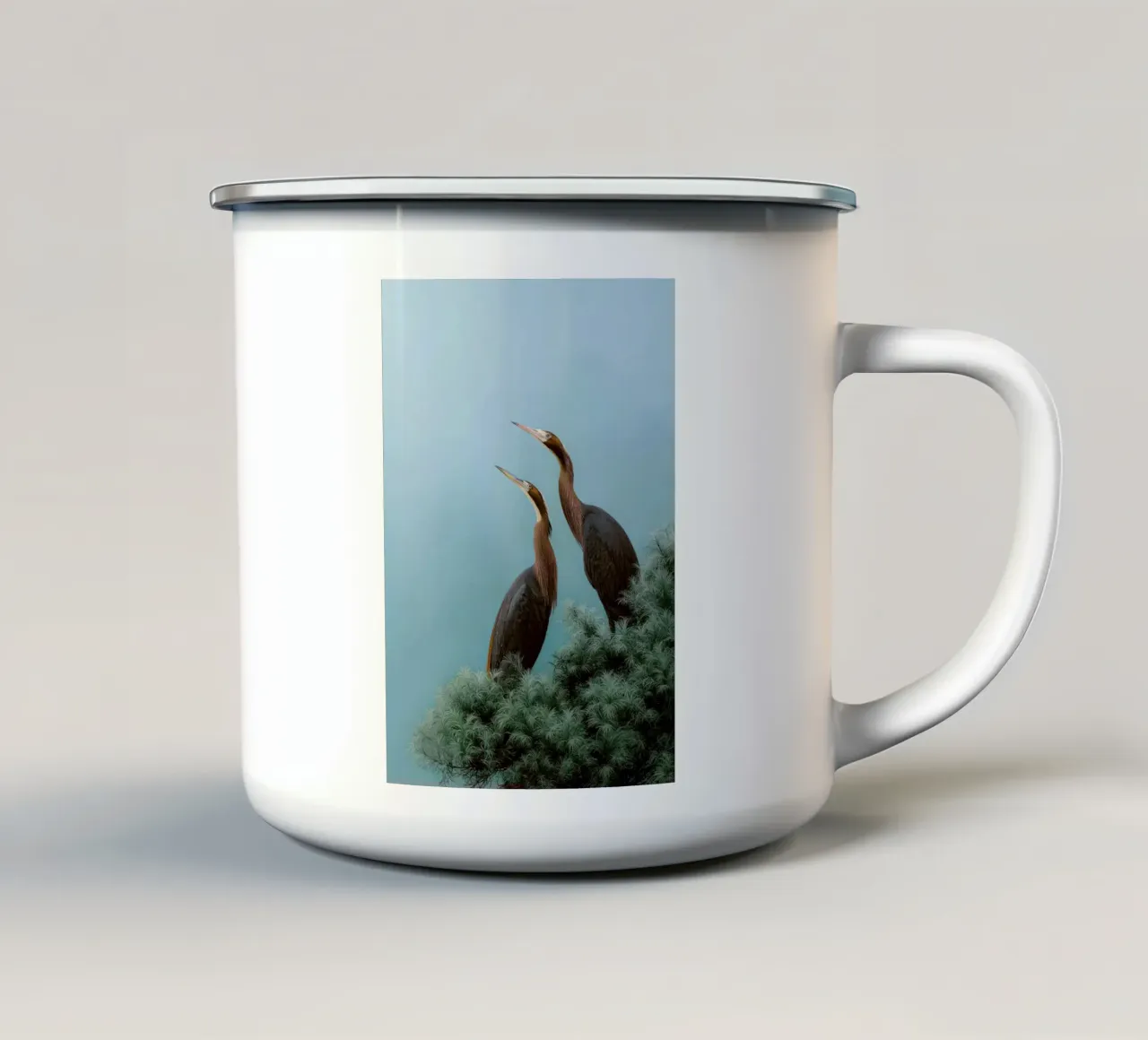 albero degli uccelli tazza in smalto da Luke Yaeger