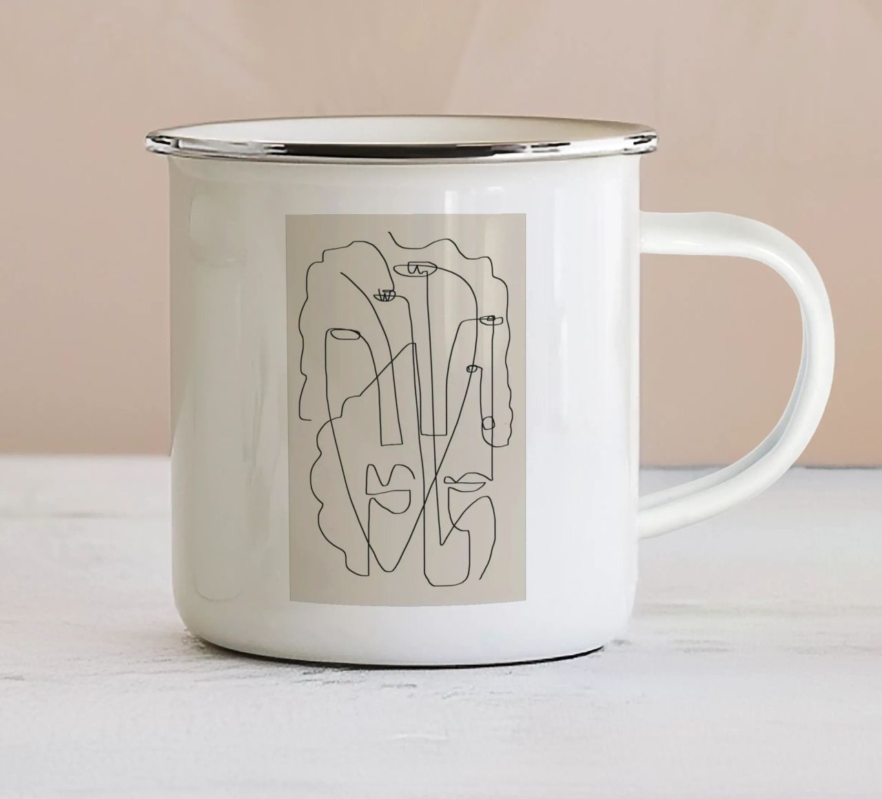 Facce line art 2 tazza in smalto da Little Dean