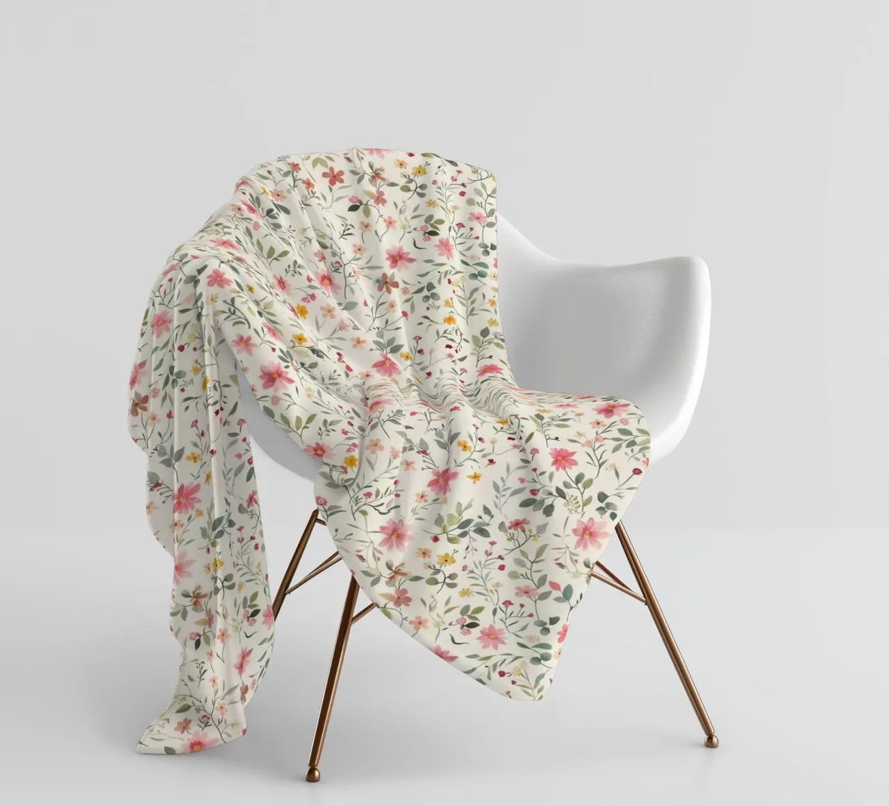 Boho Meadow – Floral Pattern in Blush, Sage & Honey fleece blanket by Moodwall