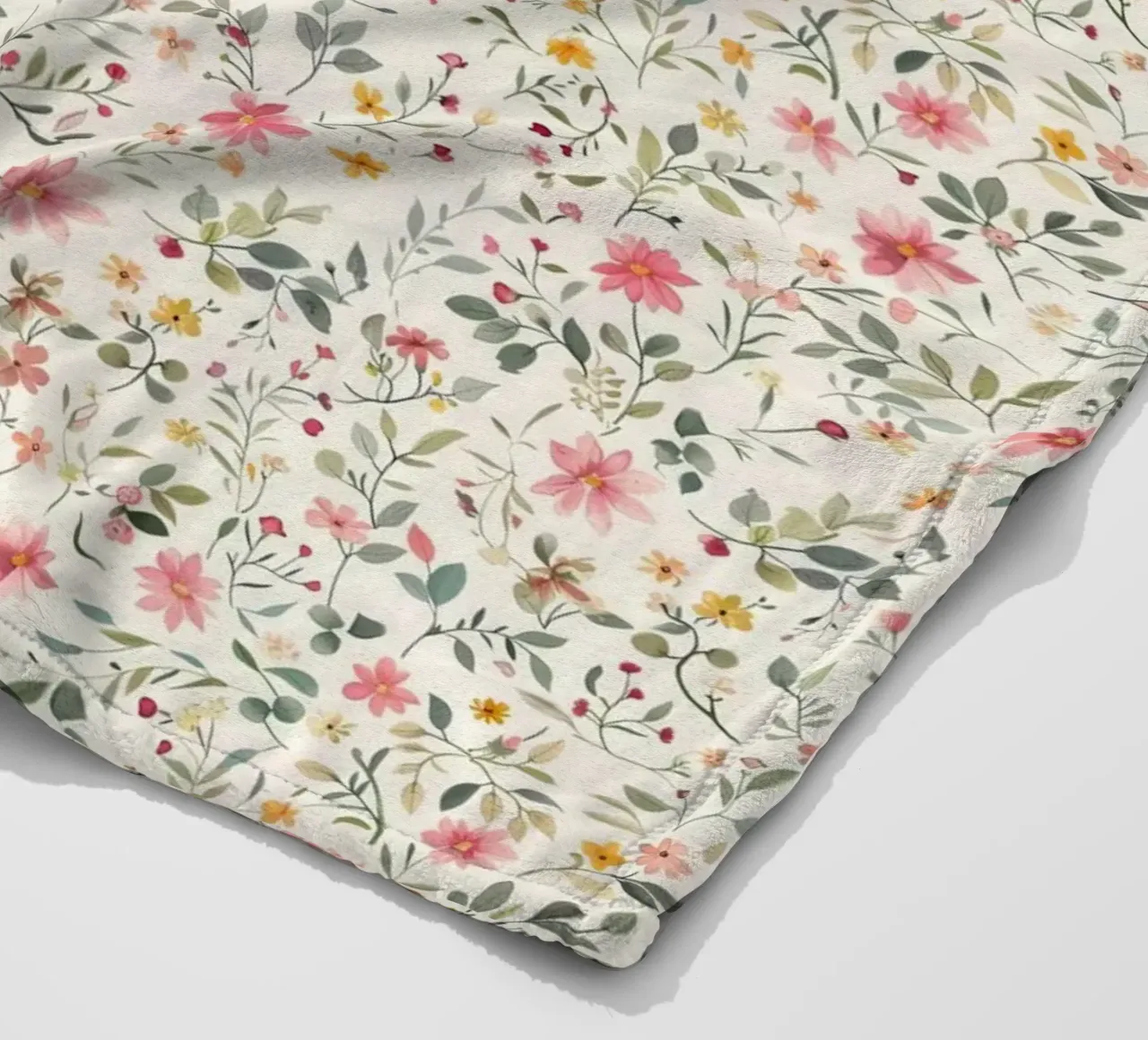 Boho Meadow – Floral Pattern in Blush, Sage & Honey fleece blanket by Moodwall
