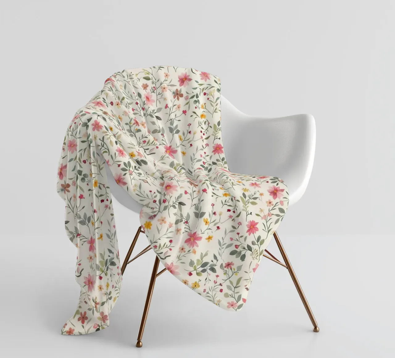 Boho Meadow – Floral Pattern in Blush, Sage & Honey fleece blanket by Moodwall