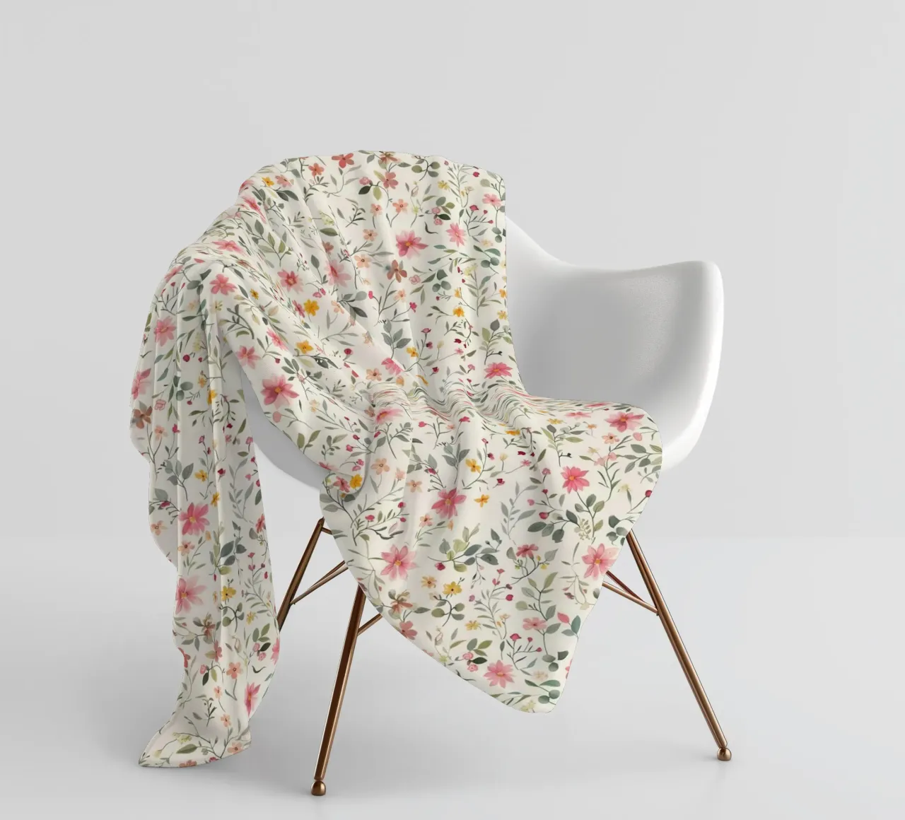 Boho Meadow – Floral Pattern in Blush, Sage & Honey fleece blanket by Moodwall