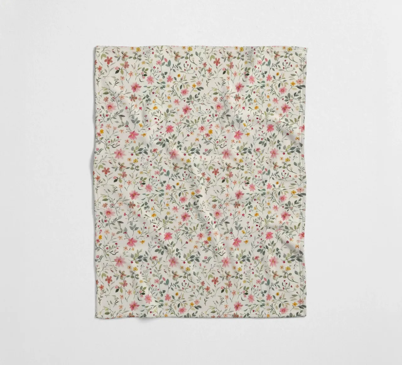 Boho Meadow – Floral Pattern in Blush, Sage & Honey fleece blanket by Moodwall