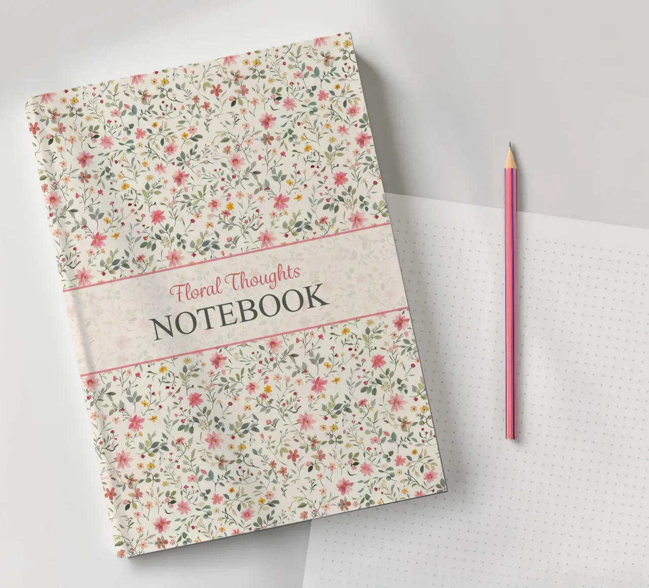 Boho Meadow – Floral Pattern in Blush, Sage & Honey notebook by Moodwall