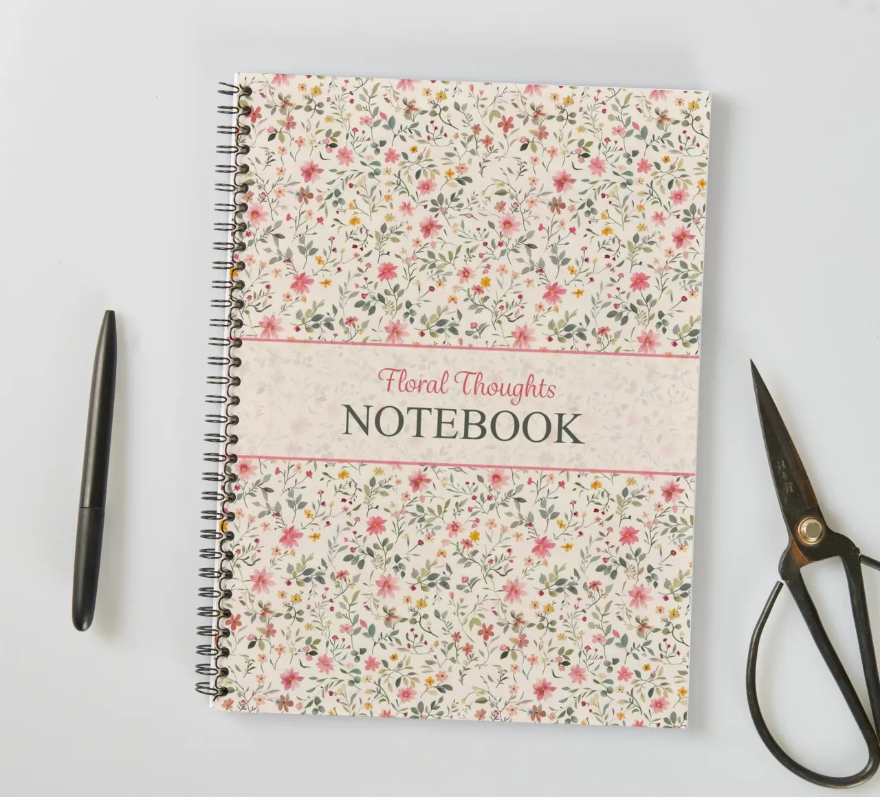 Boho Meadow – Floral Pattern in Blush, Sage & Honey spiral notebook by Moodwall