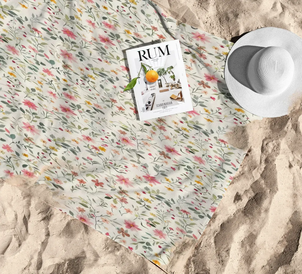Boho Meadow – Floral Pattern in Blush, Sage & Honey beach towel by Moodwall