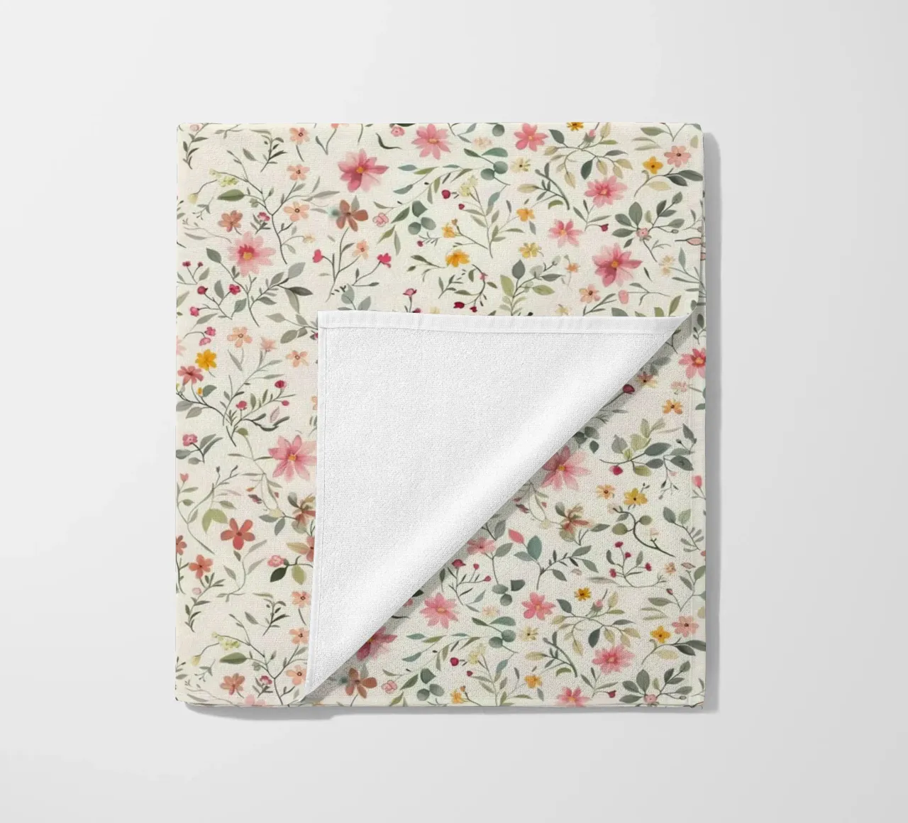 Boho Meadow – Floral Pattern in Blush, Sage & Honey beach towel by Moodwall