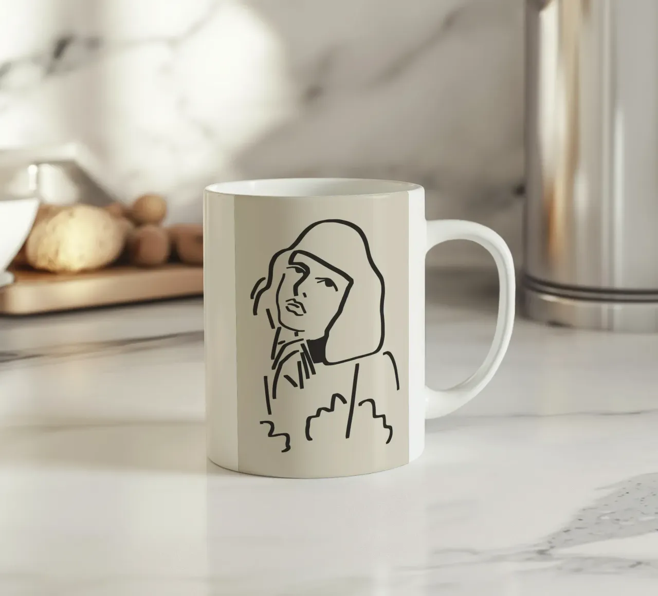 Ritratto candido in line art 16 tazza in ceramica da Little Dean