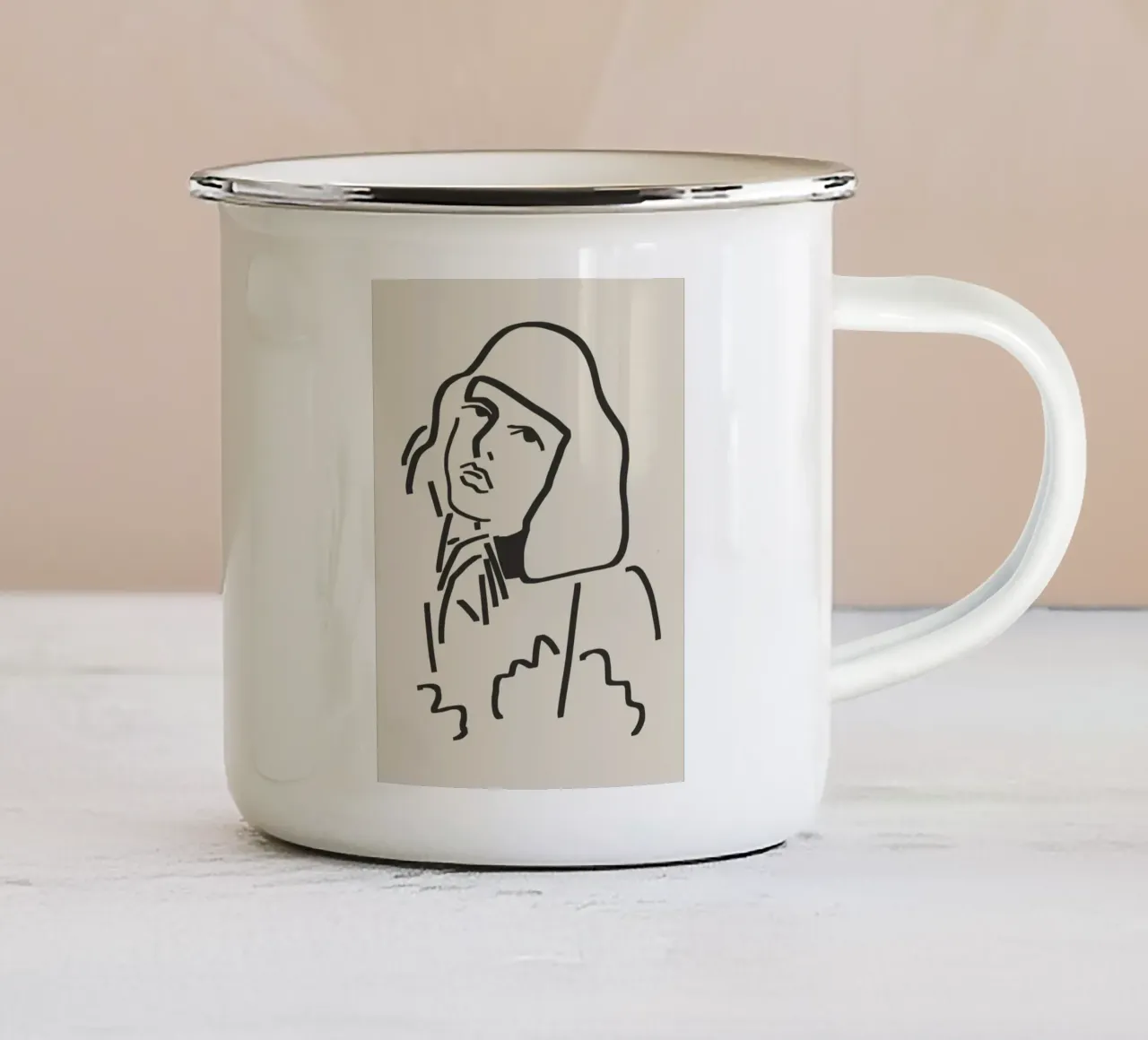 Ritratto candido in line art 16 tazza in smalto da Little Dean