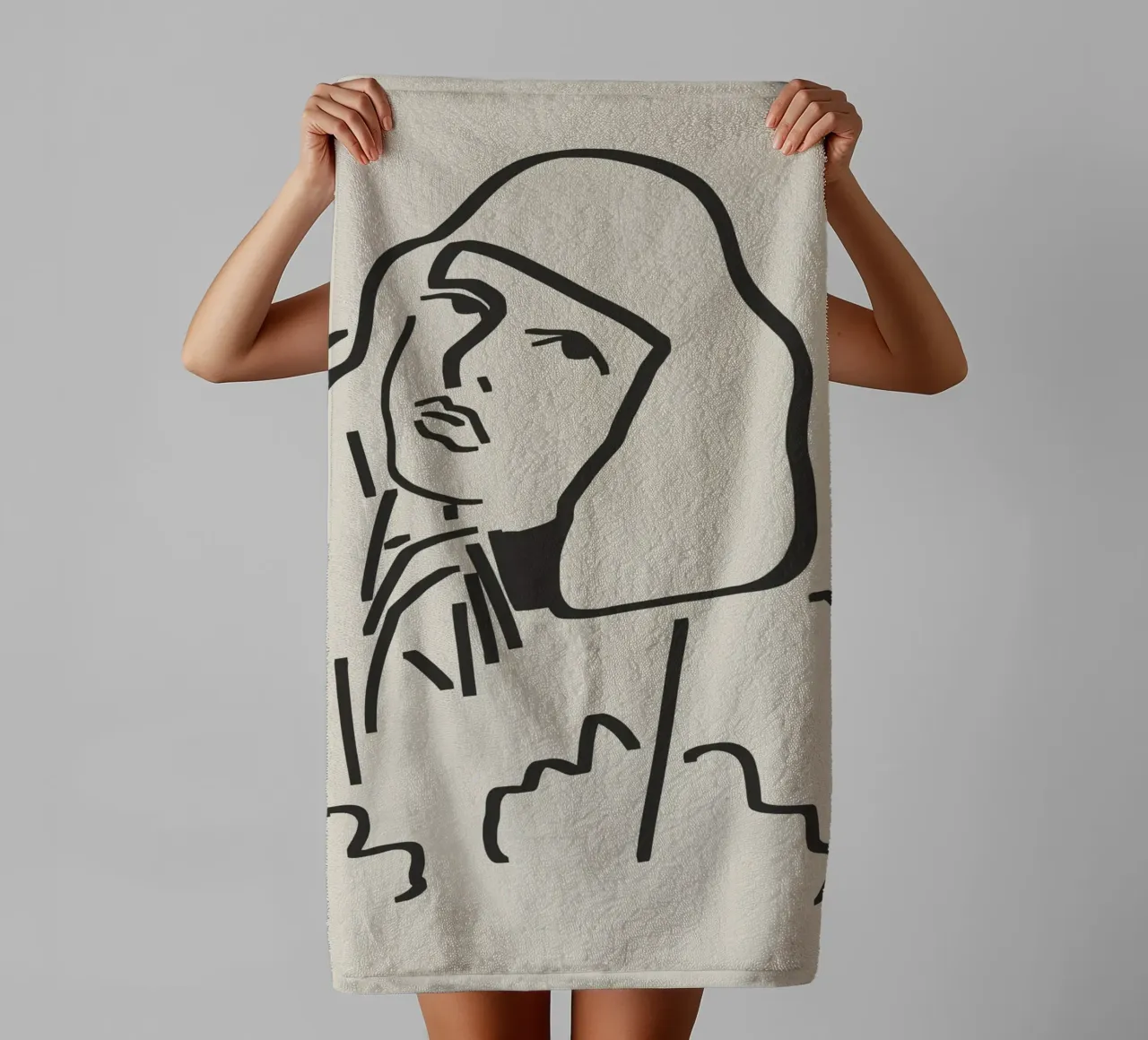 Line art candid portrait 16 towel by Little Dean