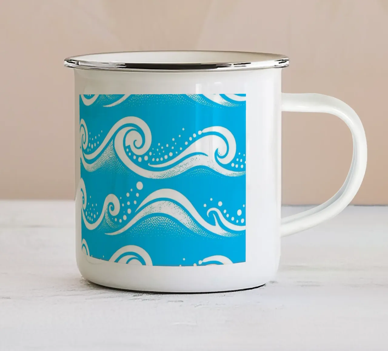 Golven Aqua Blauw Wit emaille mok van SilverPegasus