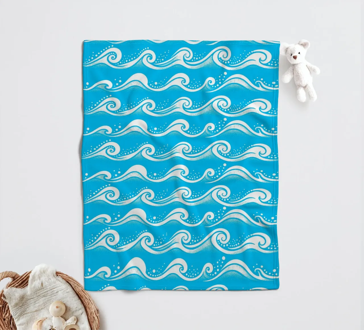 Waves Aqua Blue White fleece blanket by SilverPegasus