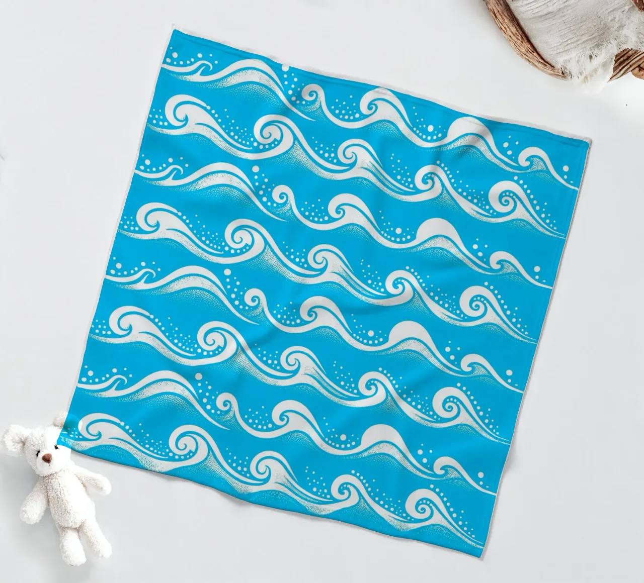 Waves Aqua Blue White fleece blanket by SilverPegasus