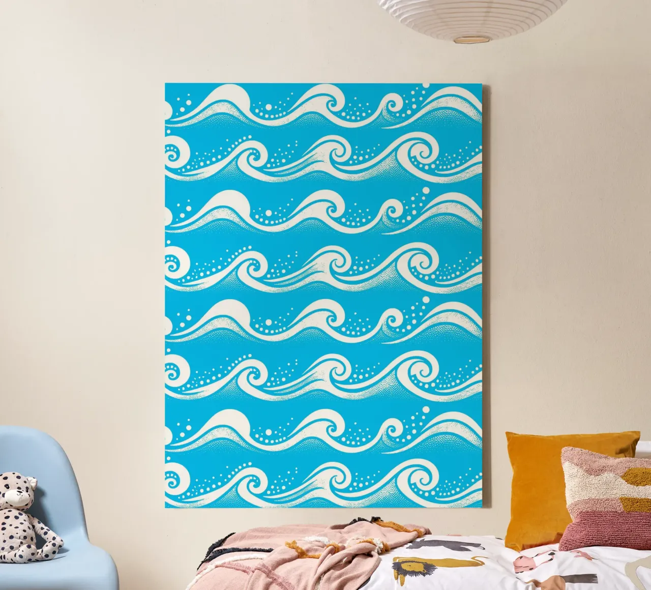 Golven Aqua Blauw Wit canvas met Baklijst van SilverPegasus