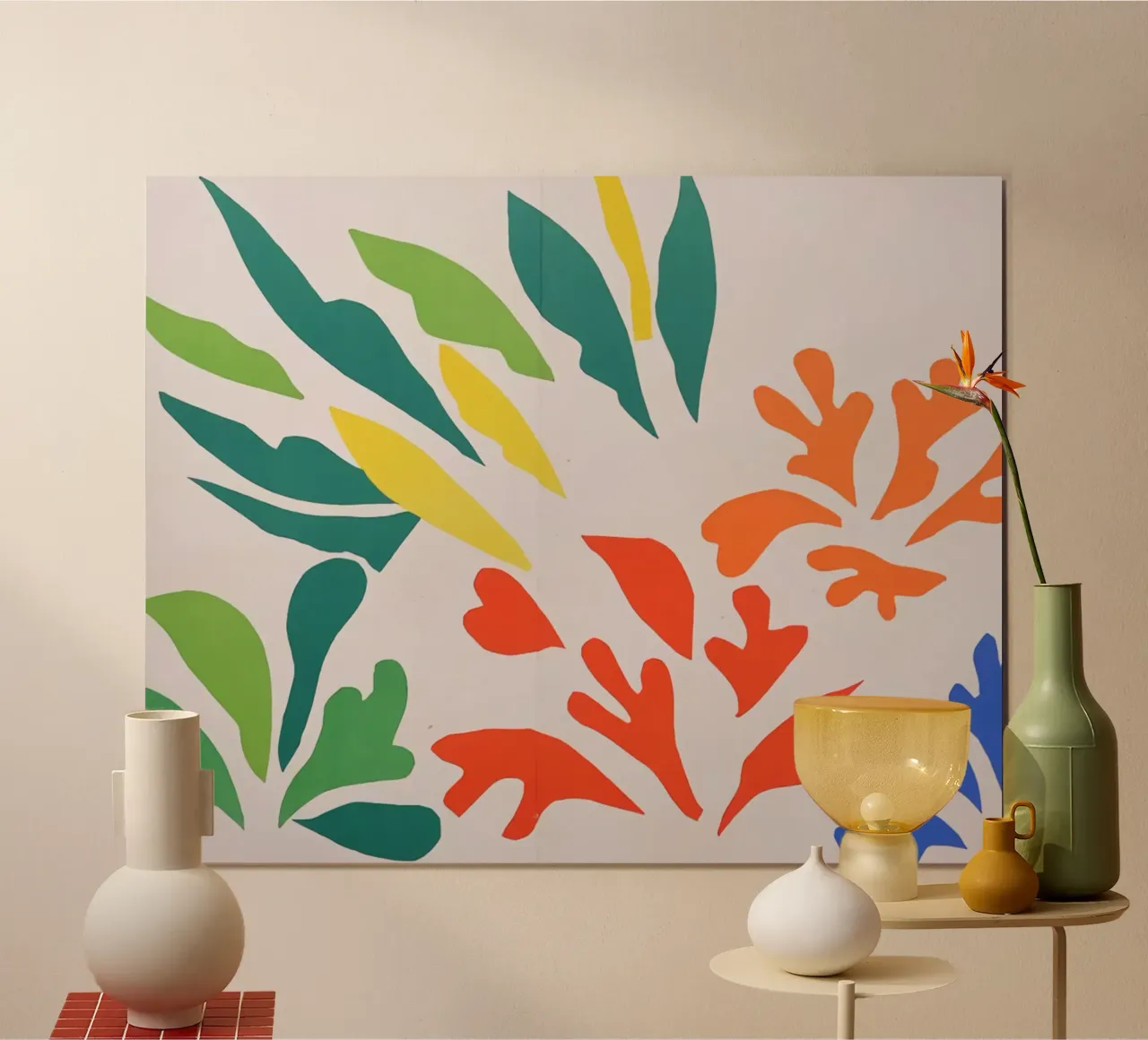 raffigura forme organiche e piante poster con telaio in legno da sazkia art