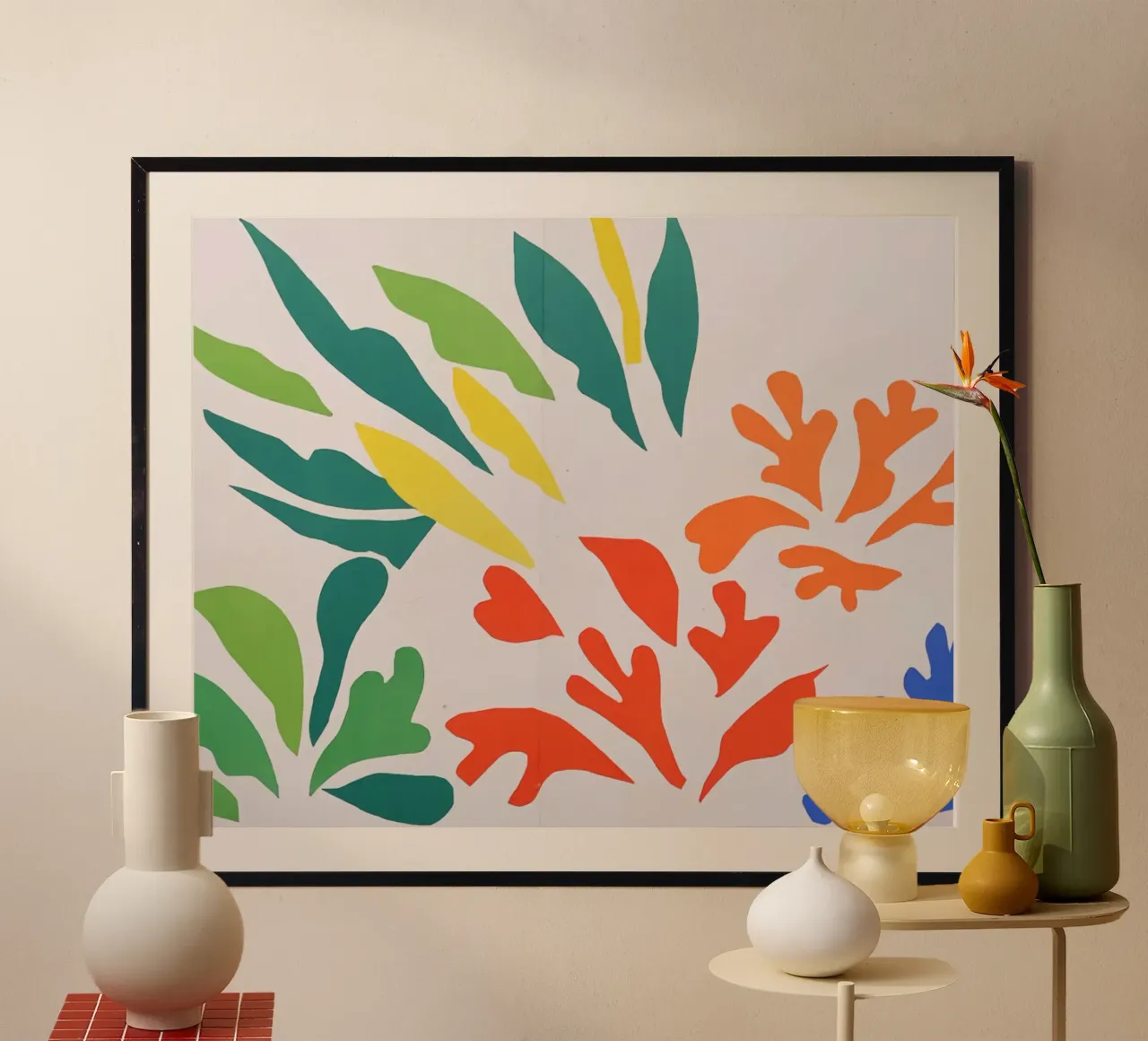 raffigura forme organiche e piante poster con telaio in legno da sazkia art