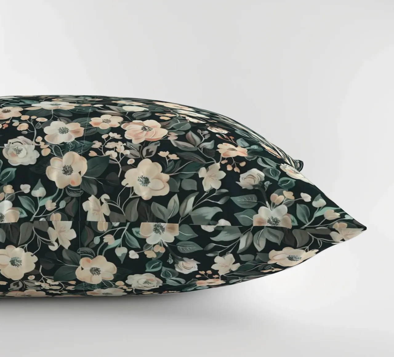 Midnight Garden – Blush & Pine Floral Harmony decorative cushion by Moodwall