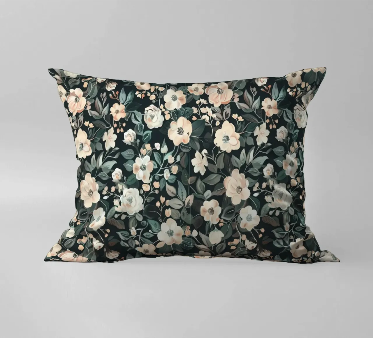 Midnight Garden – Blush & Pine Floral Harmony decorative cushion by Moodwall