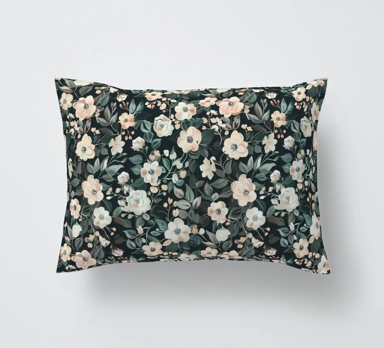 Midnight Garden – Blush & Pine Floral Harmony decorative cushion by Moodwall