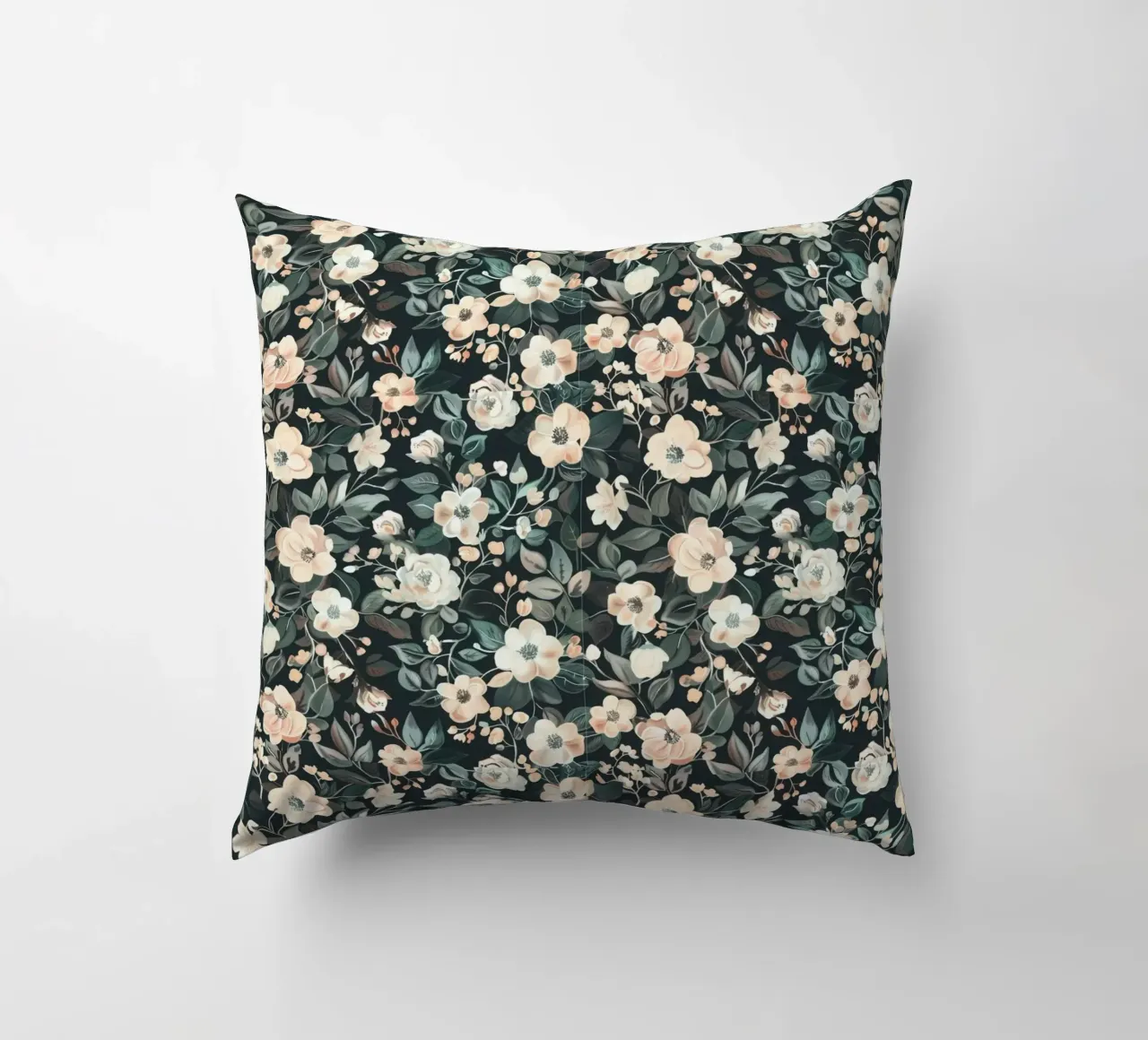 Midnight Garden – Blush & Pine Floral Harmony decorative cushion by Moodwall