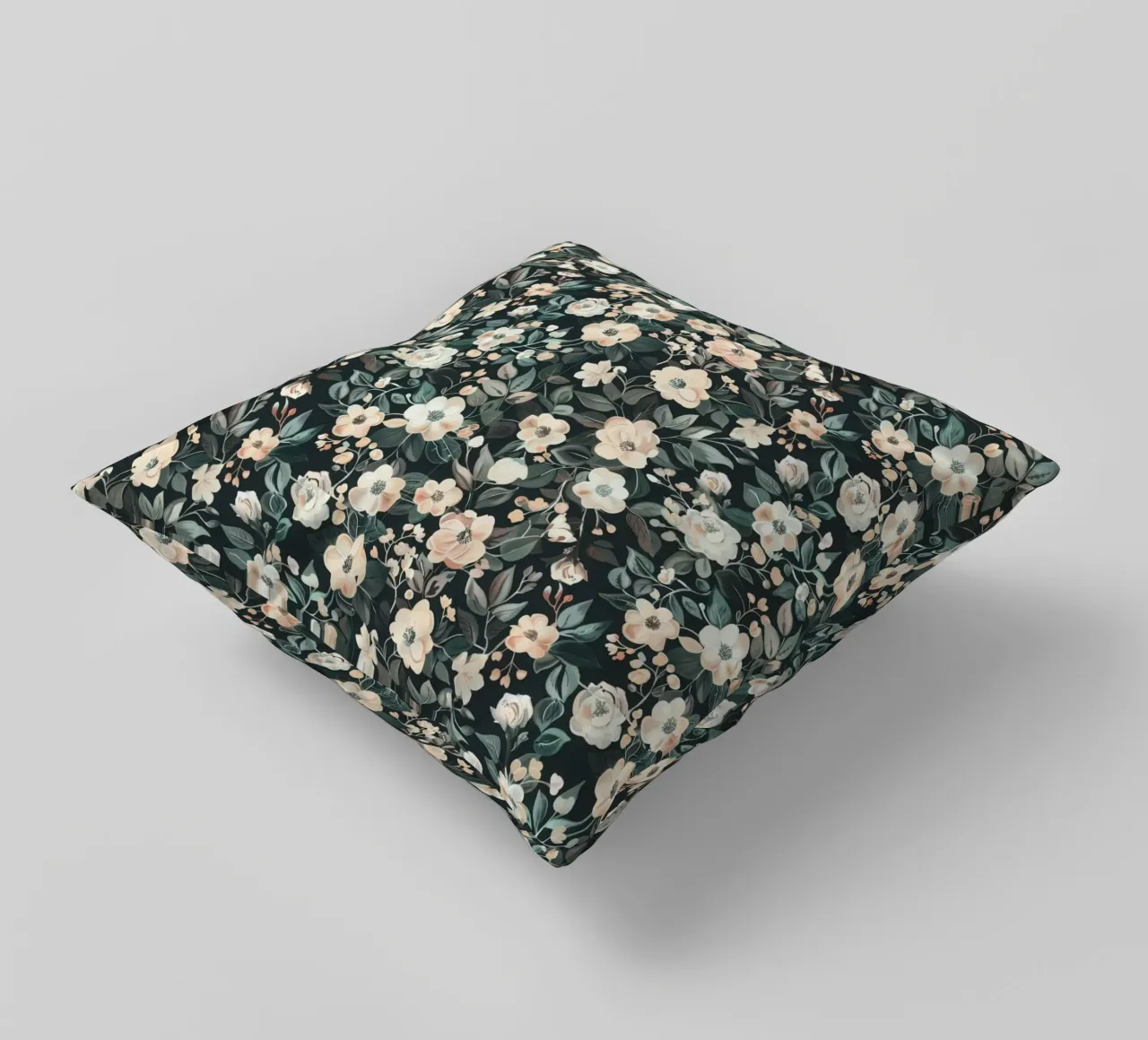 Midnight Garden – Blush & Pine Floral Harmony decorative cushion by Moodwall