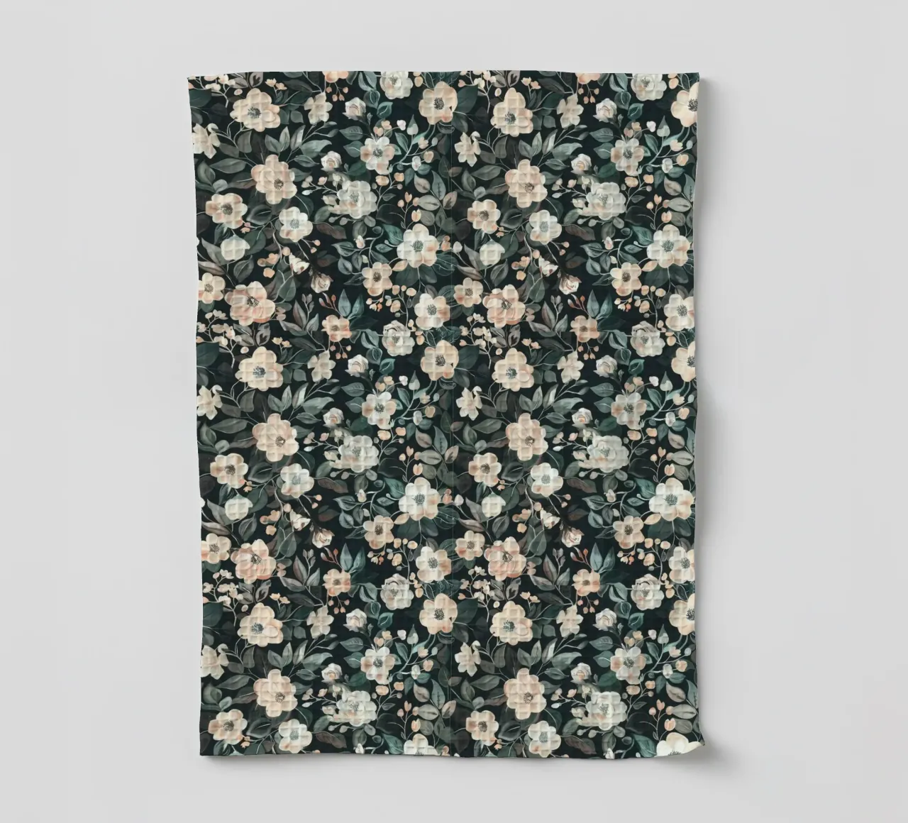 Midnight Garden – Blush & Pine Floral Harmony tea towel by Moodwall