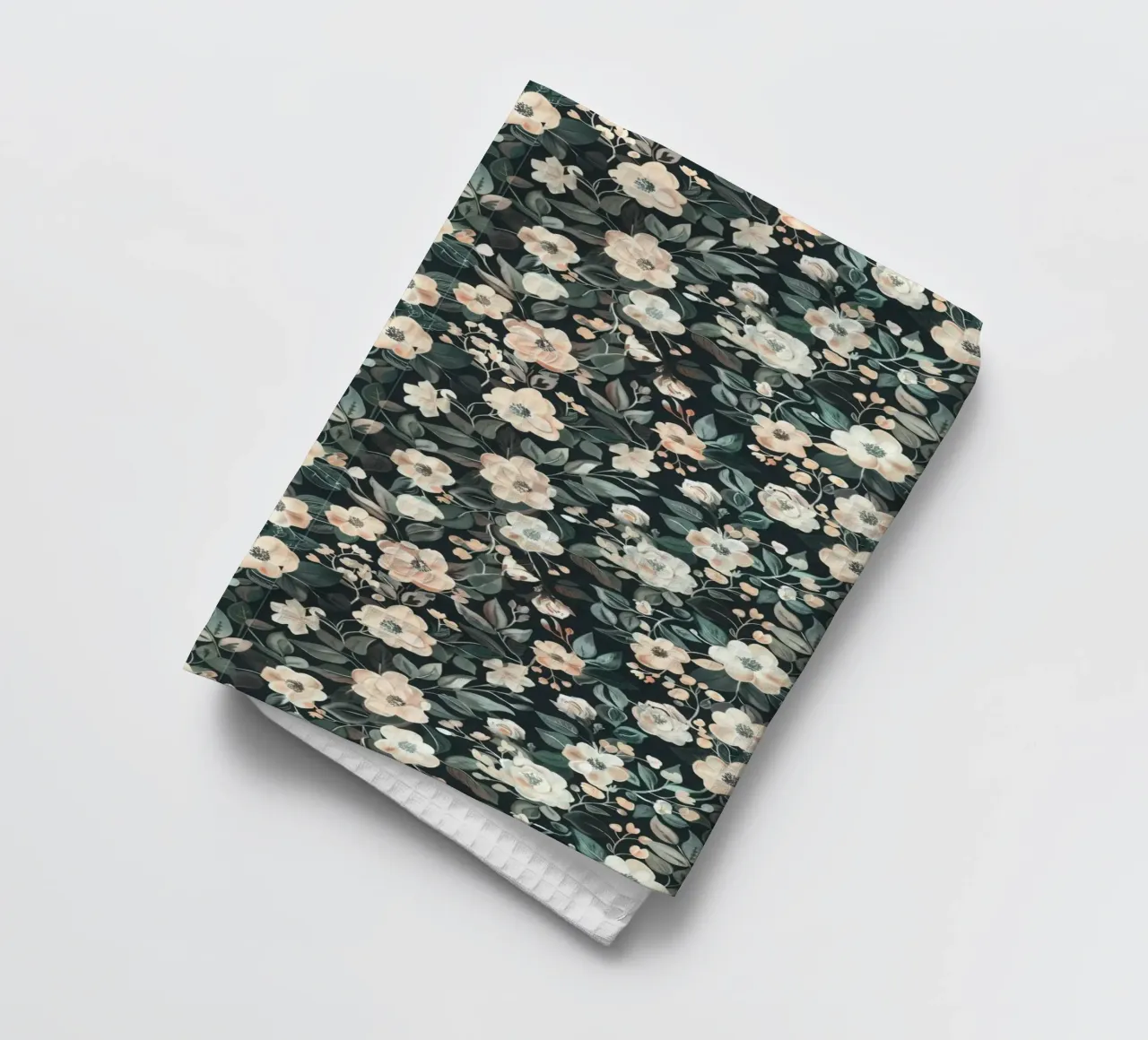Midnight Garden – Blush & Pine Floral Harmony tea towel by Moodwall