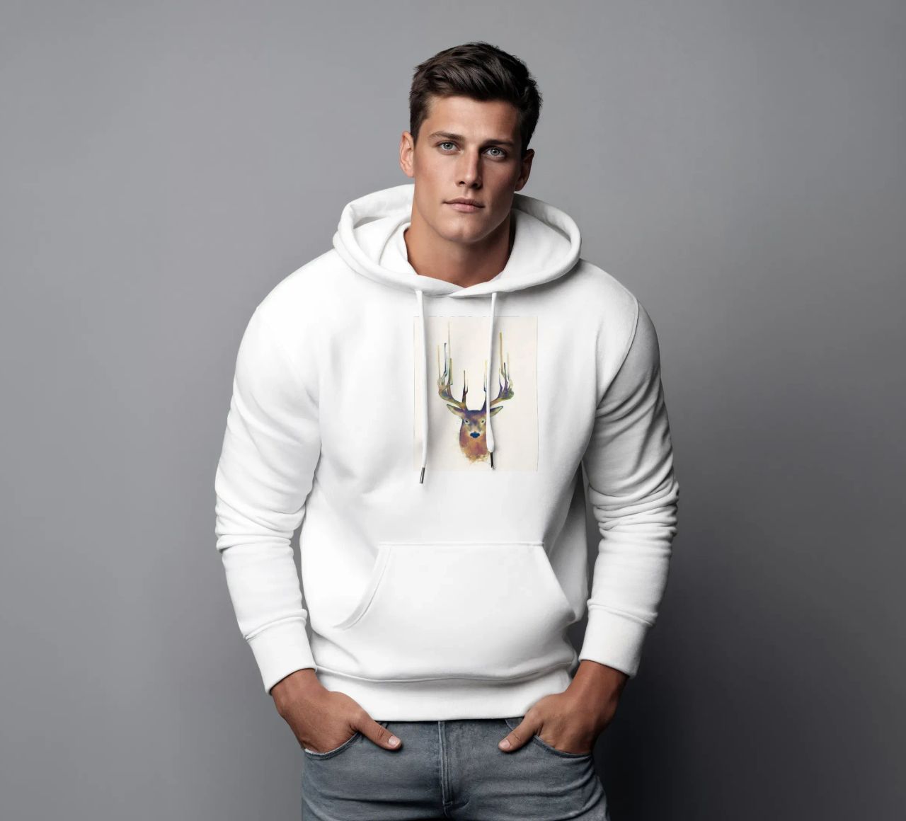 cervo con corna appuntite felpa con cappuccio da amnda shope