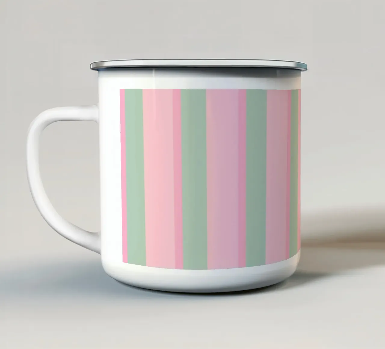 Vertical Stripes Green and Pink enamel mug by SilverPegasus