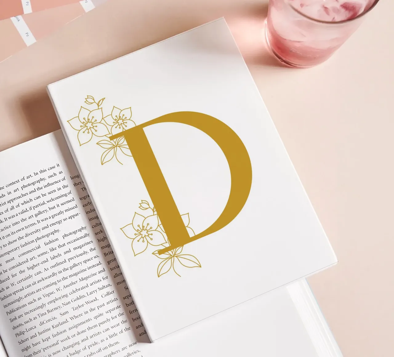 Golden yellow letter D poster - Minimalist design with notebook by StrindesignStudio