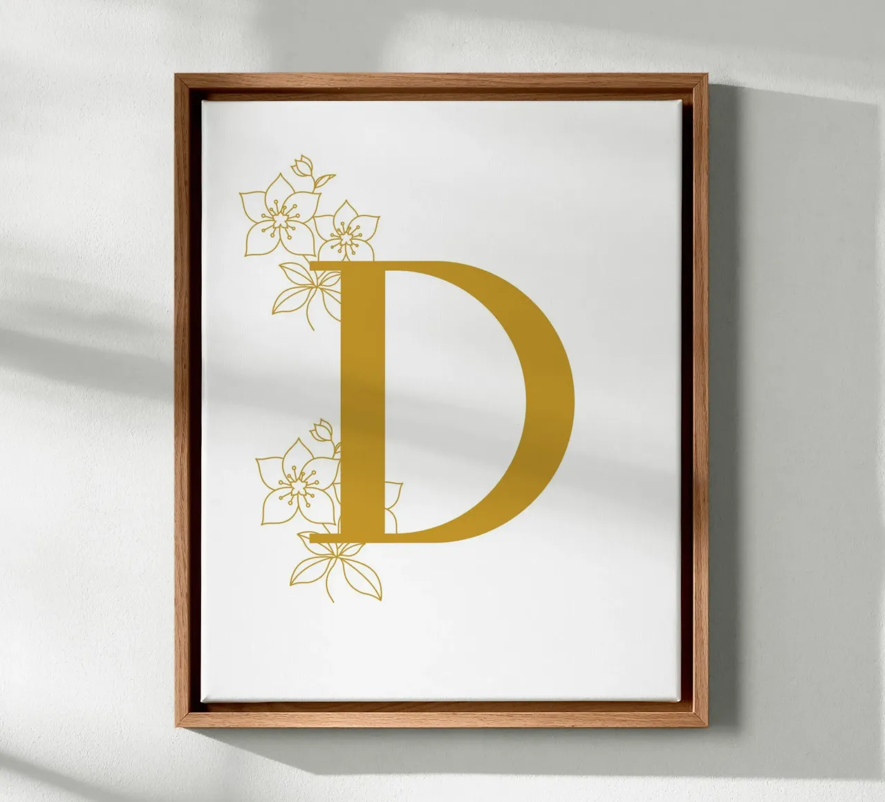 Gouden gele letter D poster - Minimalistisch ontwerp met canvas met Baklijst van StrindesignStudio