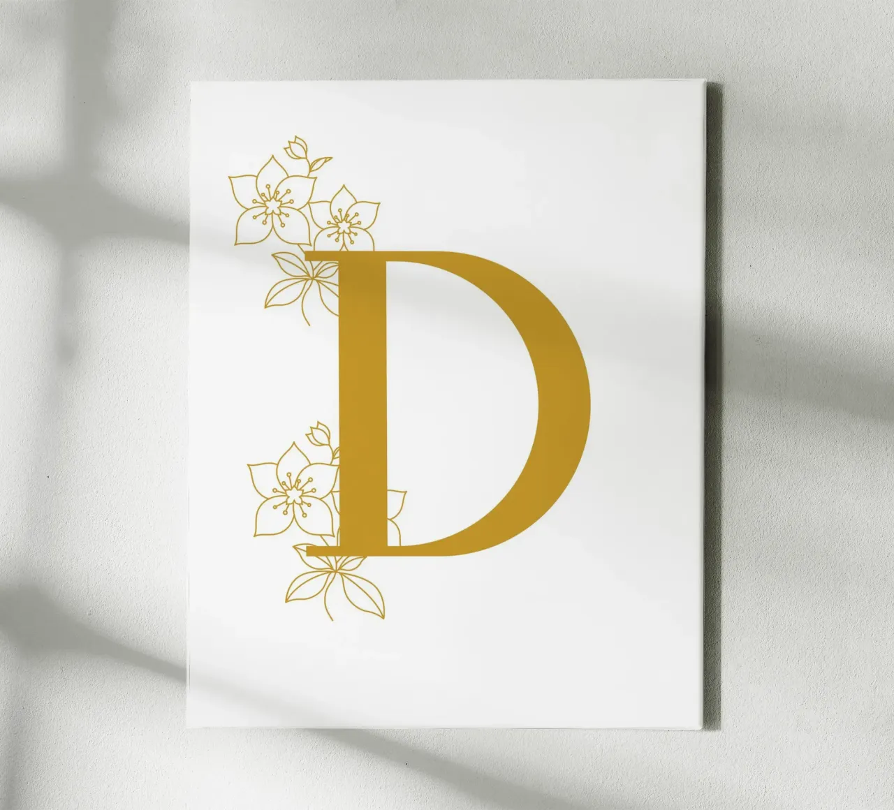 Gouden gele letter D poster - Minimalistisch ontwerp met canvas met Baklijst van StrindesignStudio