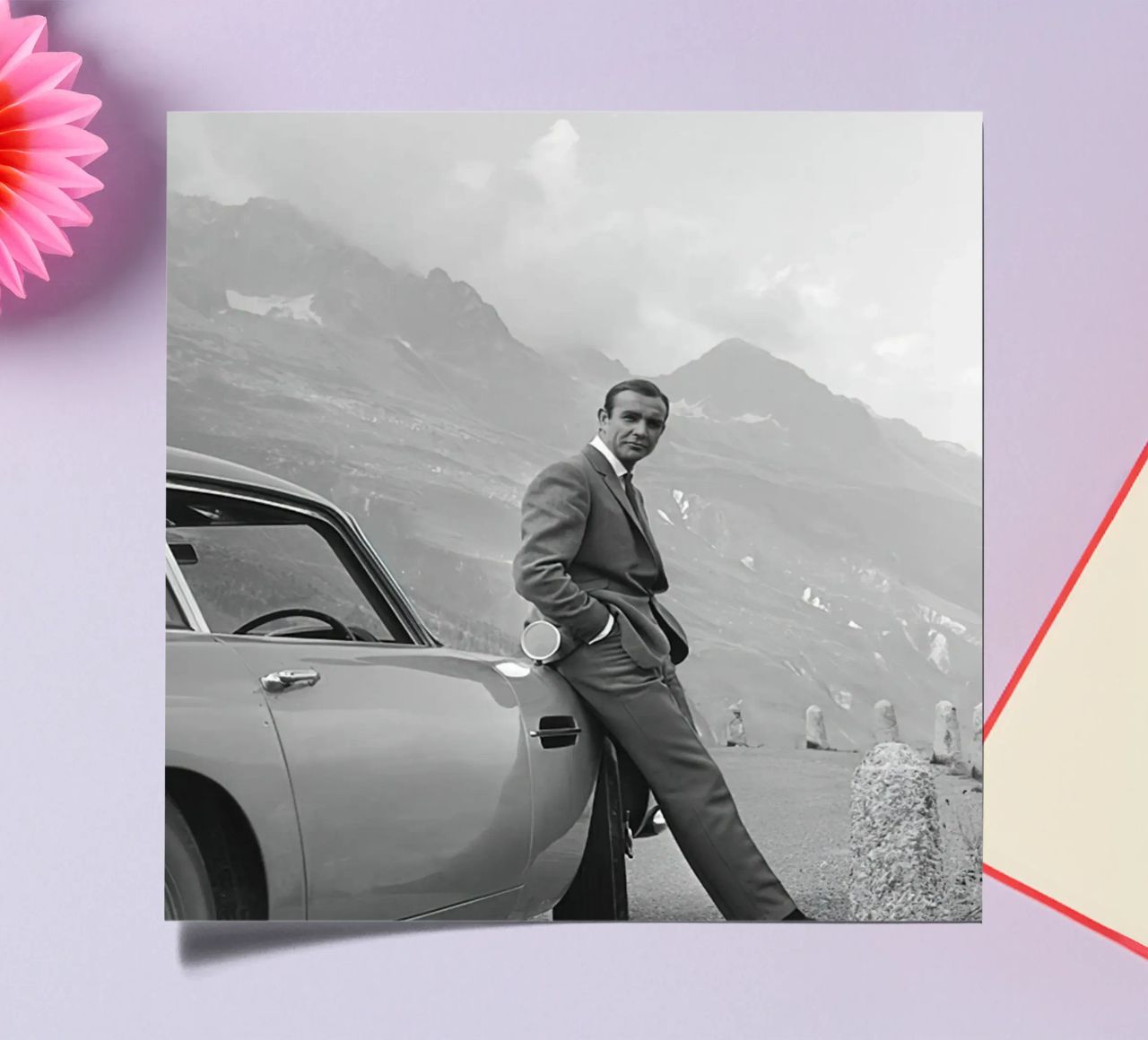 Sean Connery con l'Aston Martin DB5 1964 foglio adesivo da maria Shop