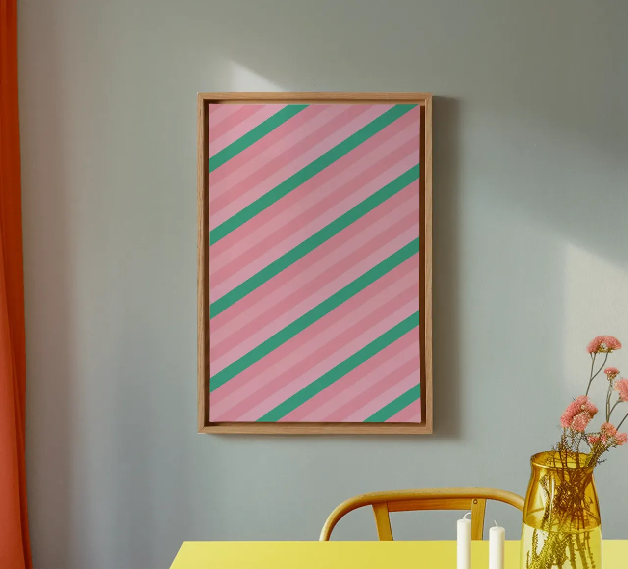 Strisce diagonali verdi e rosa tela con Cornice a cassetta da SilverPegasus