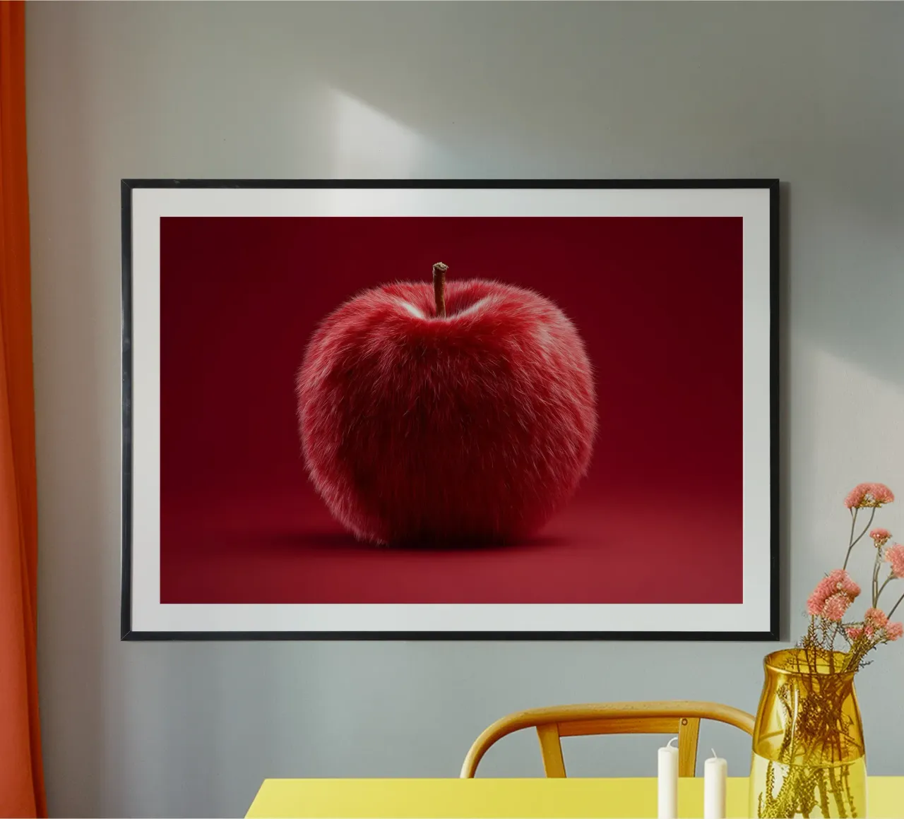 Roter flauschiger Apfel Poster mit Holzrahmen von M-Ulrich-Digital Art