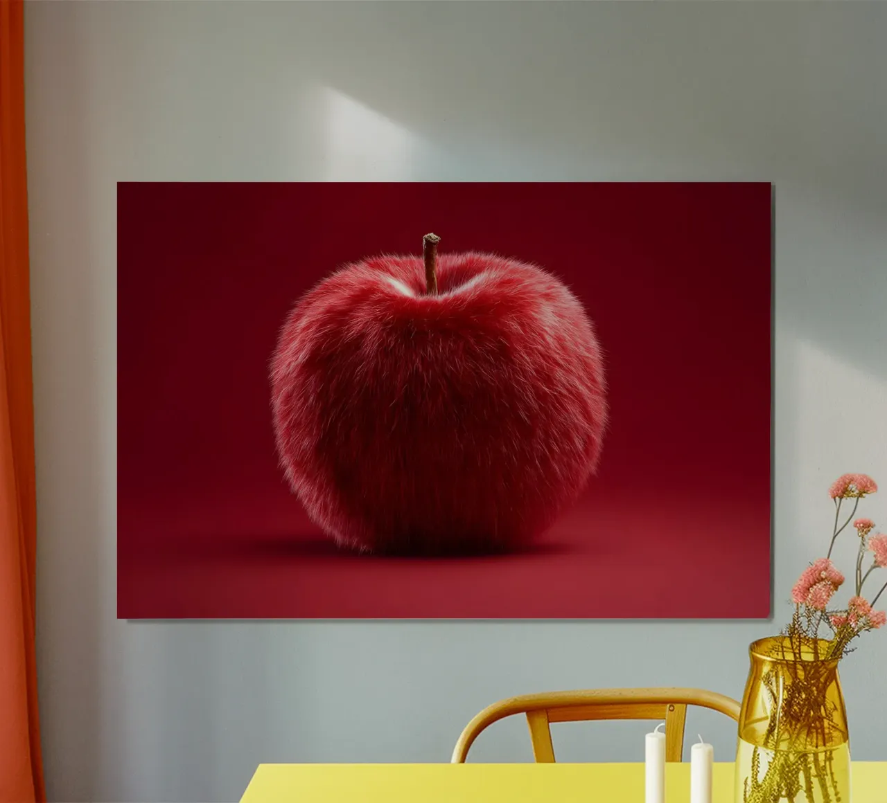 Roter flauschiger Apfel Poster mit Holzrahmen von M-Ulrich-Digital Art
